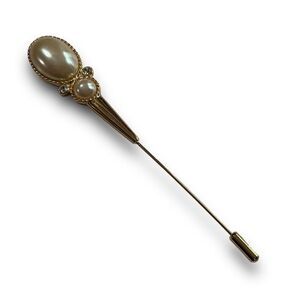 Vintage Pearl and Crystal Stick Pin Brooch Lapel Pin Hat Pin Coat Pin